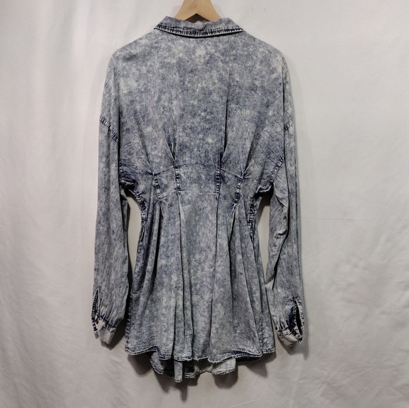 N 1 Los Angeles Acid Wash Denim Dress Women's M Blue Long Sleeve Boho Retro 90s - Picture 4 of 9